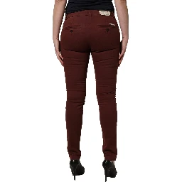 Maroon Mid Waisted Slim Fit Denim Trouser Jeans
