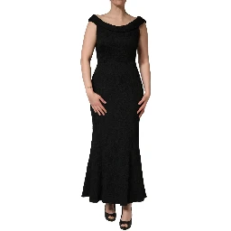 Black Floral Brocade Sheath Mermaid Dress