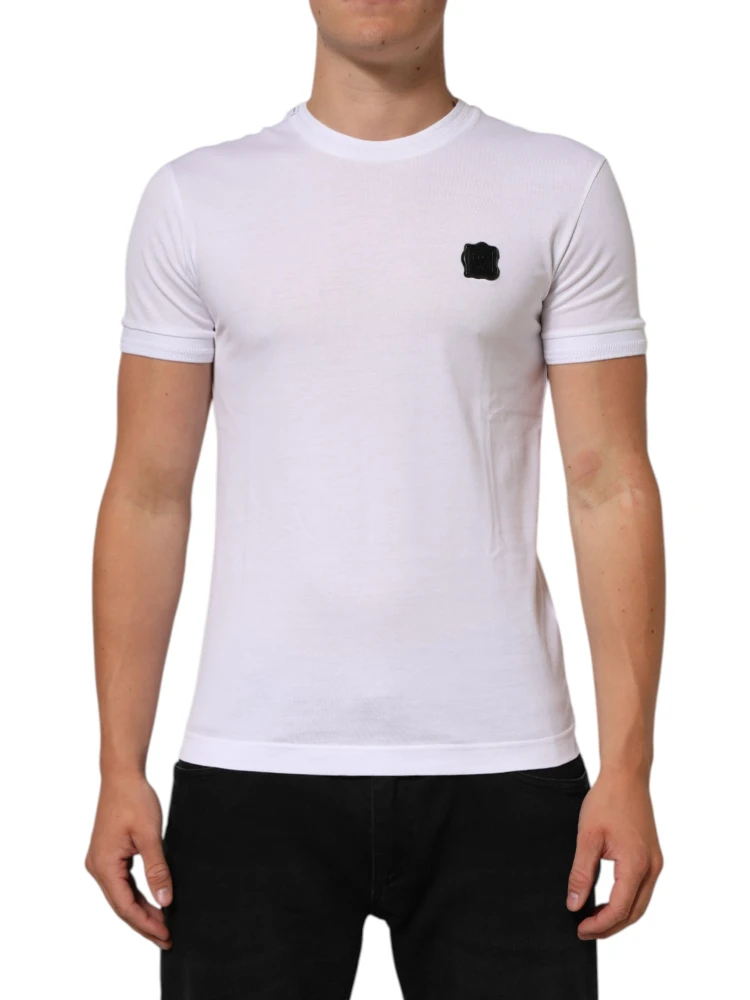 White Logo Patch Cotton Crew Neck T-shirt