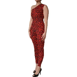 Black Red Nylon Leopard Pattern Jumpsuit