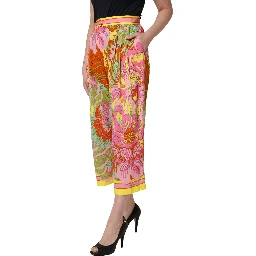 Multicolor FloralPrint Cropped Trouser Pants
