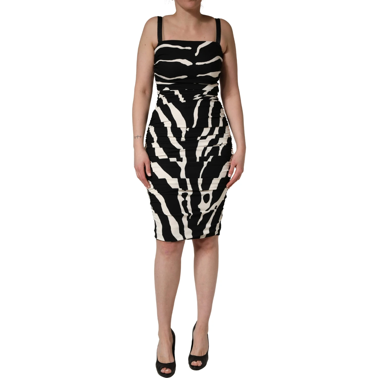 Black White Zebra Print CadyCalf Length Dress