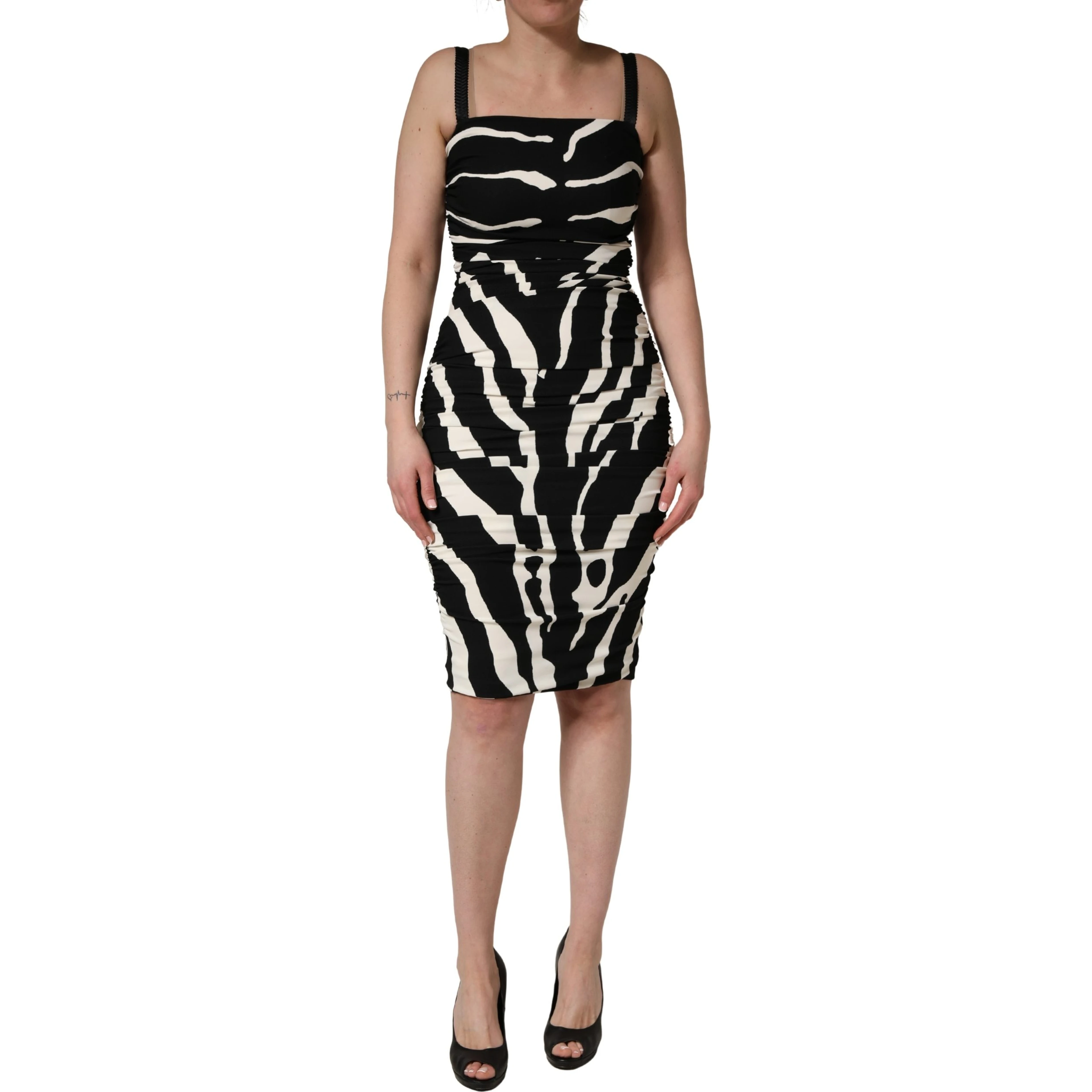 Black White Zebra Print CadyCalf Length Dress