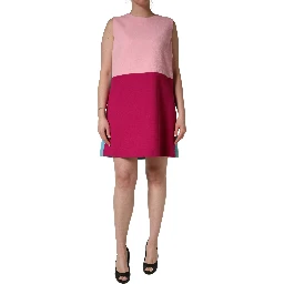 Pink Blue Wool Sleeveless Shift Mini  Dress