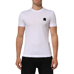 White Logo Patch Cotton Crew Neck T-shirt