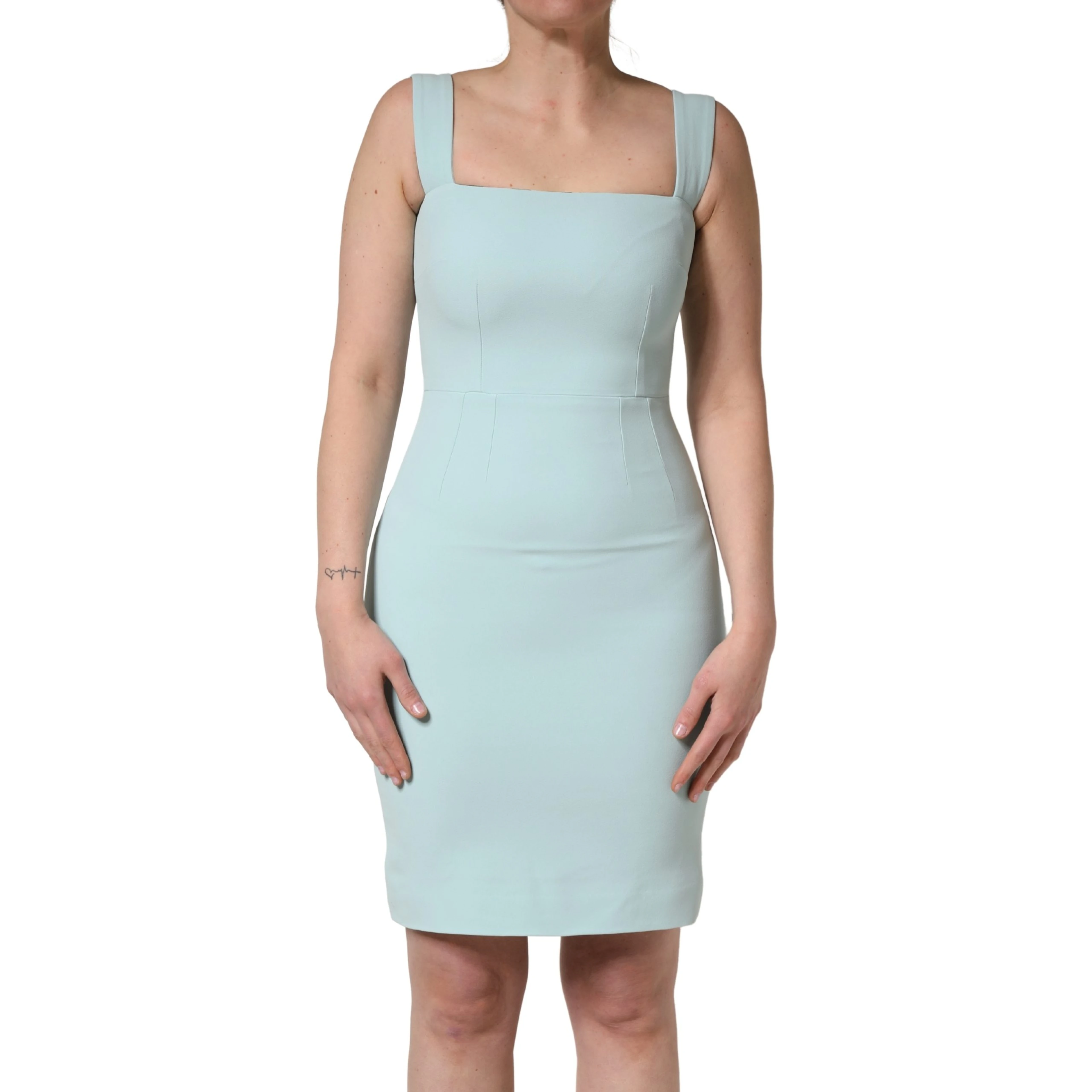Green Square Neck Sleeveless Mini  Dress