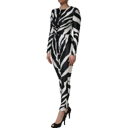 Black White Polyester Zebra Pattern Jumpsuit