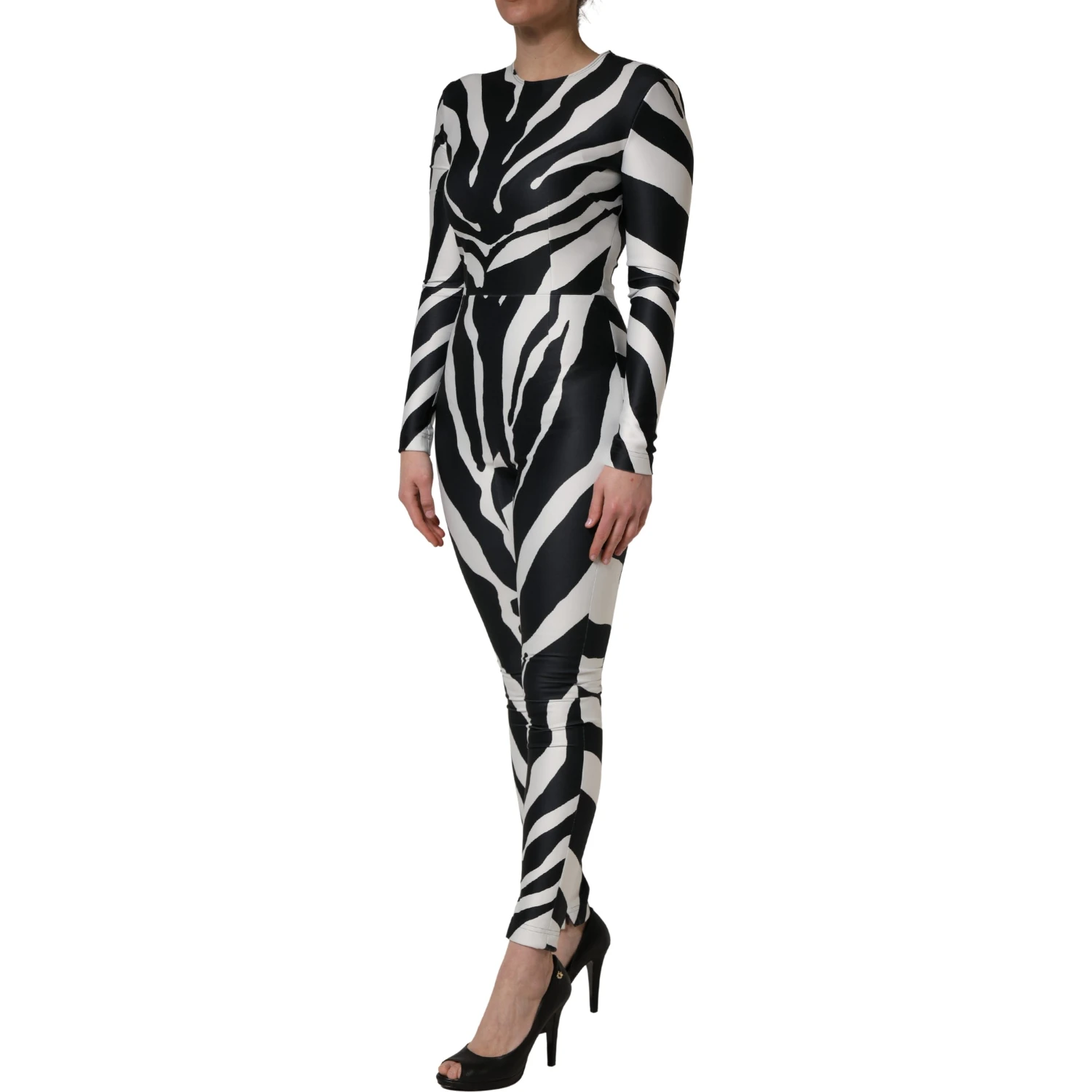 Black White Polyester Zebra Pattern Jumpsuit