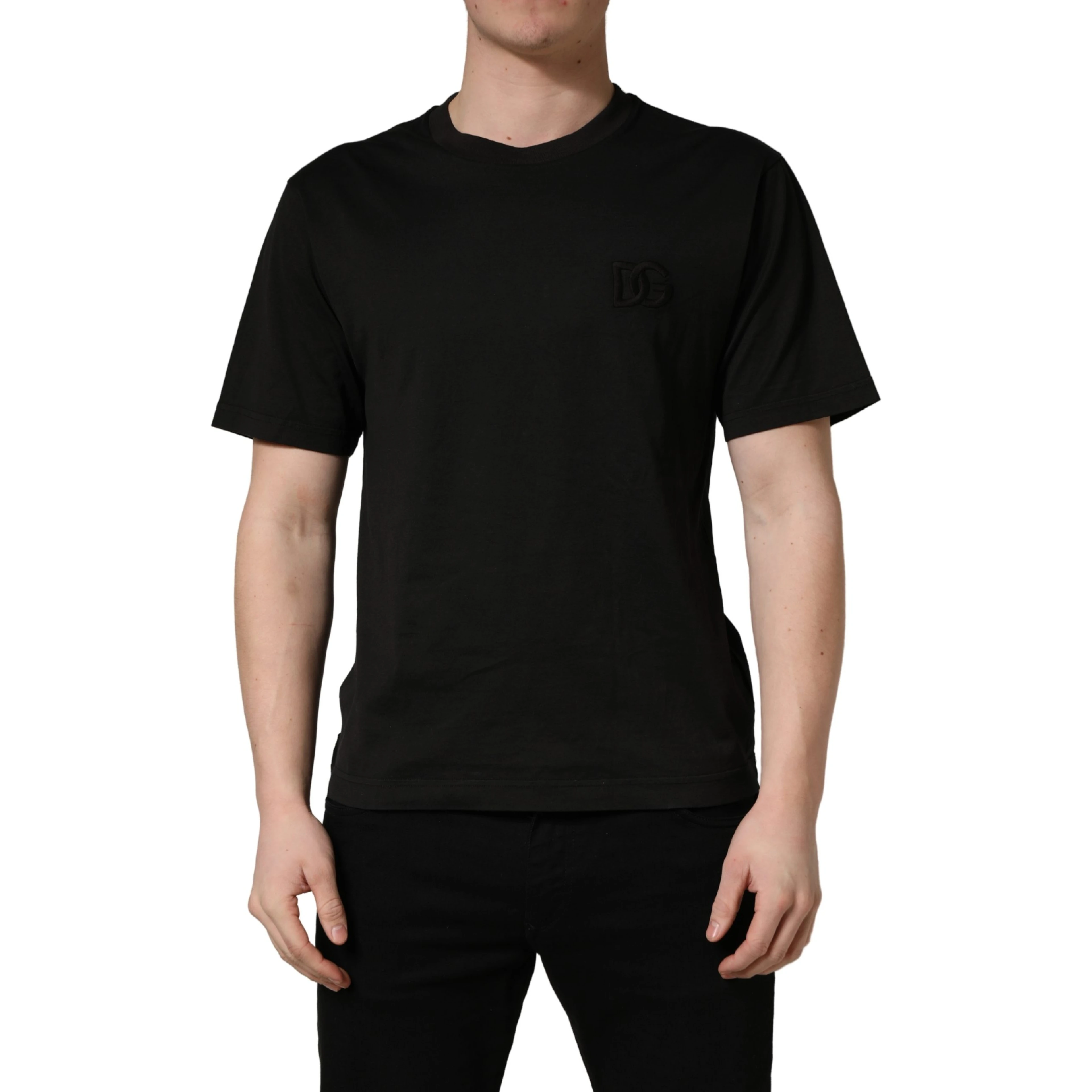Black Cotton Short Sleeves Crew Neck T-shirt