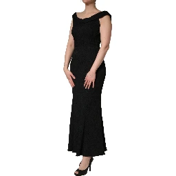 Black Floral Brocade Sheath Mermaid Dress