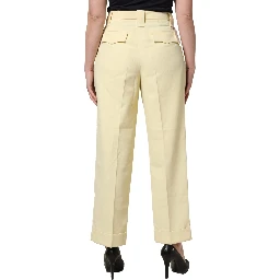 Yellow High Waisted Straight Pleated Trouser Pants