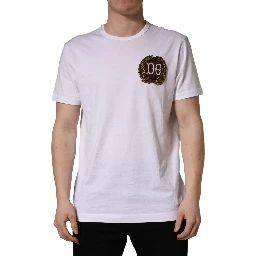 White DG Leaf Embroidery Crew Neck  T-shirt