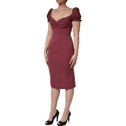 Maroon Silk Sweetheart Sheath Midi Dress