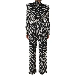 Black White Viscose Zebra Pattern Jumpsuit