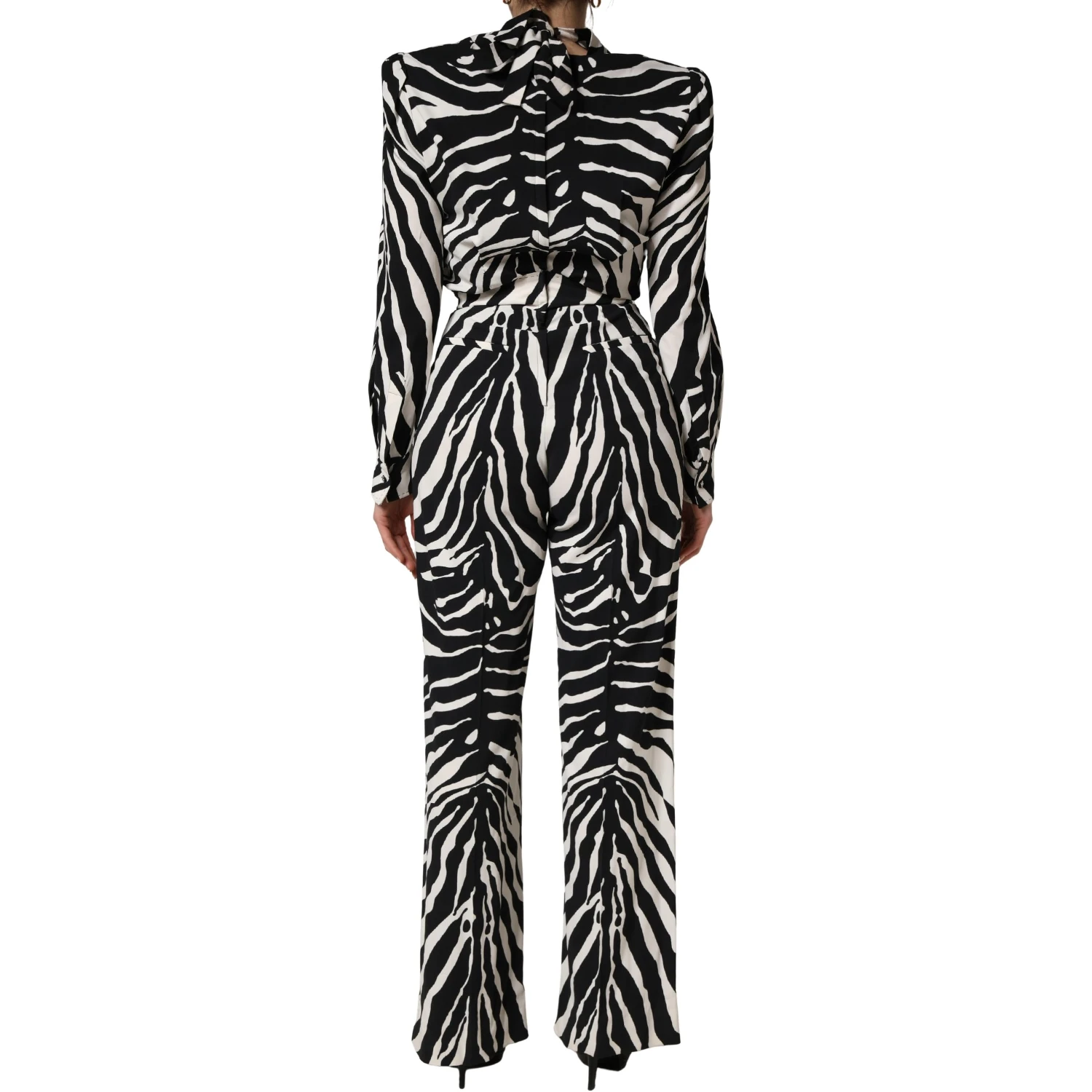 Black White Viscose Zebra Pattern Jumpsuit