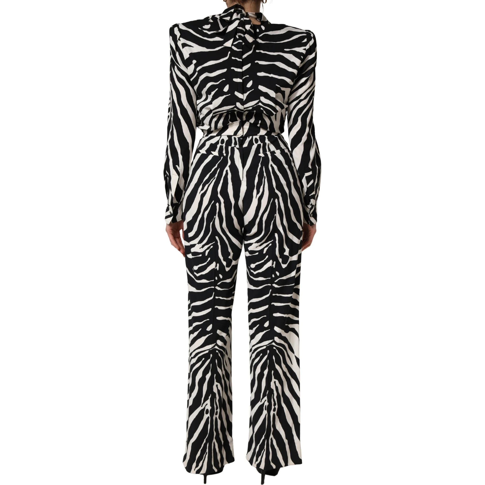 Black White Viscose Zebra Pattern Jumpsuit