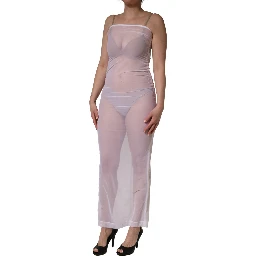 White Sheer Nylon Stretch Sheath Maxi Dress