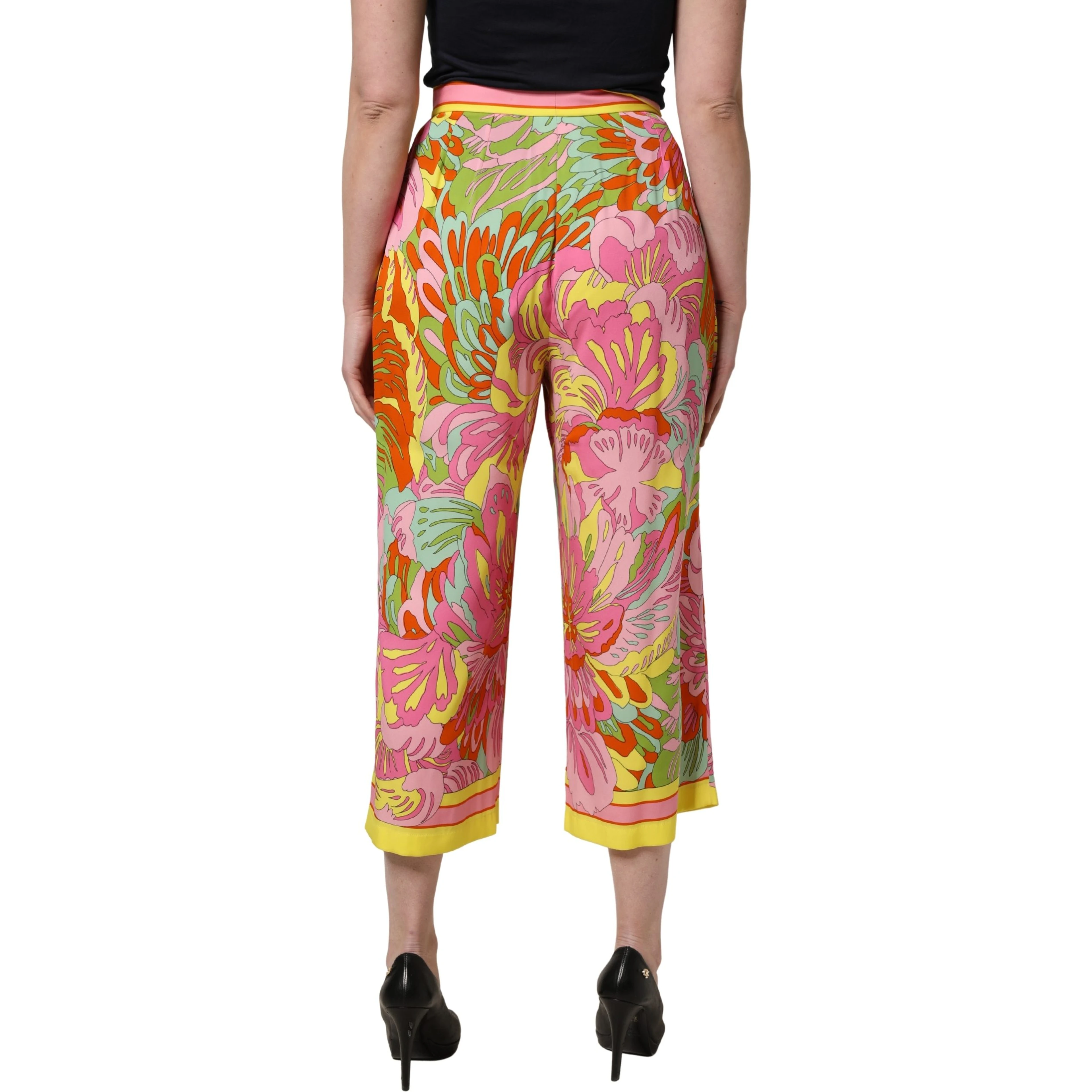Multicolor FloralPrint Cropped Trouser Pants