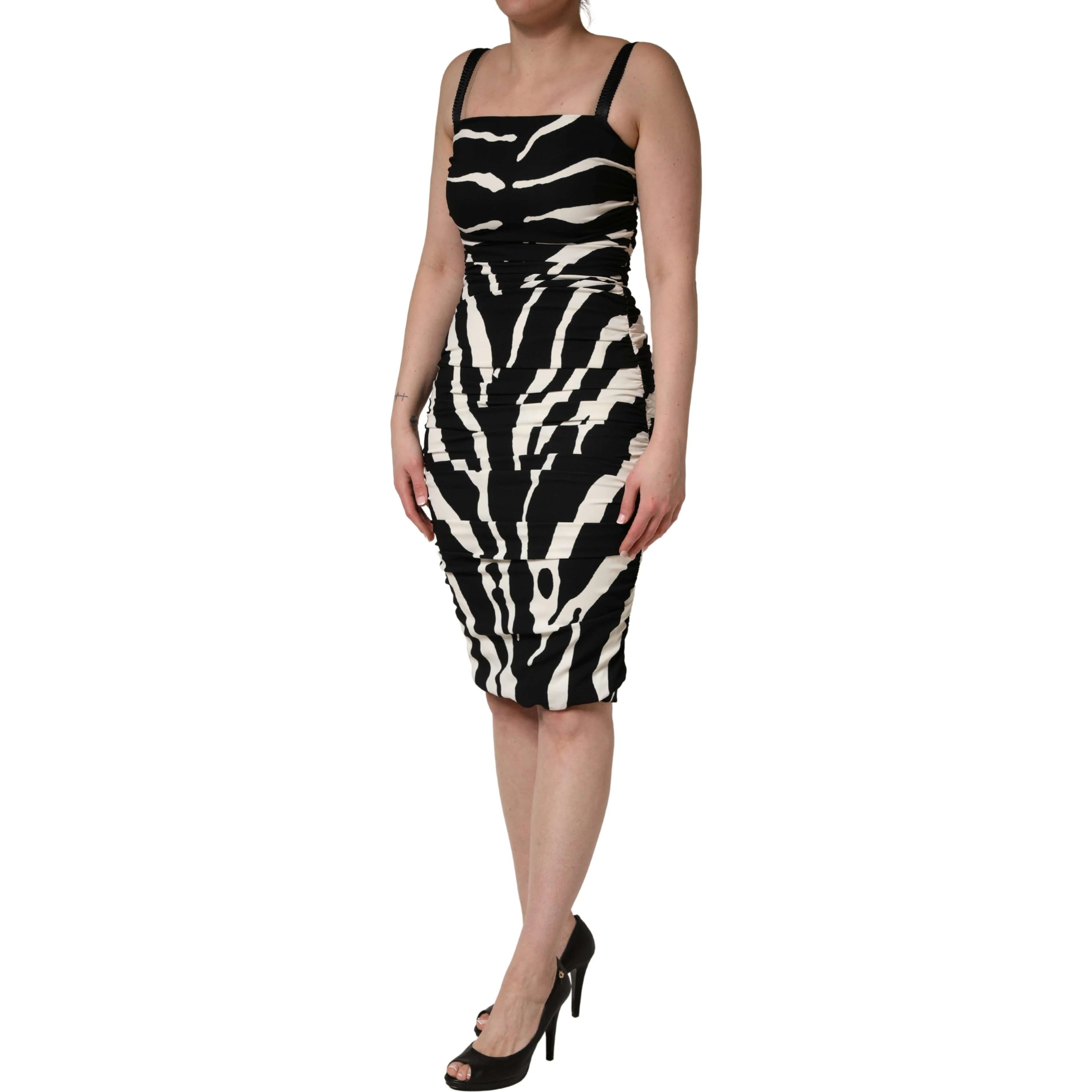 Black White Zebra Print CadyCalf Length Dress