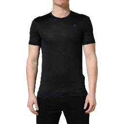 Dark Blue DG Logo Silk Men Crew Neck T-shirt