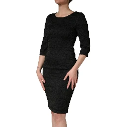 Black Floral Brocade Sheath Knee Length Dress