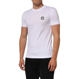 White Logo Patch Cotton Crew Neck T-shirt