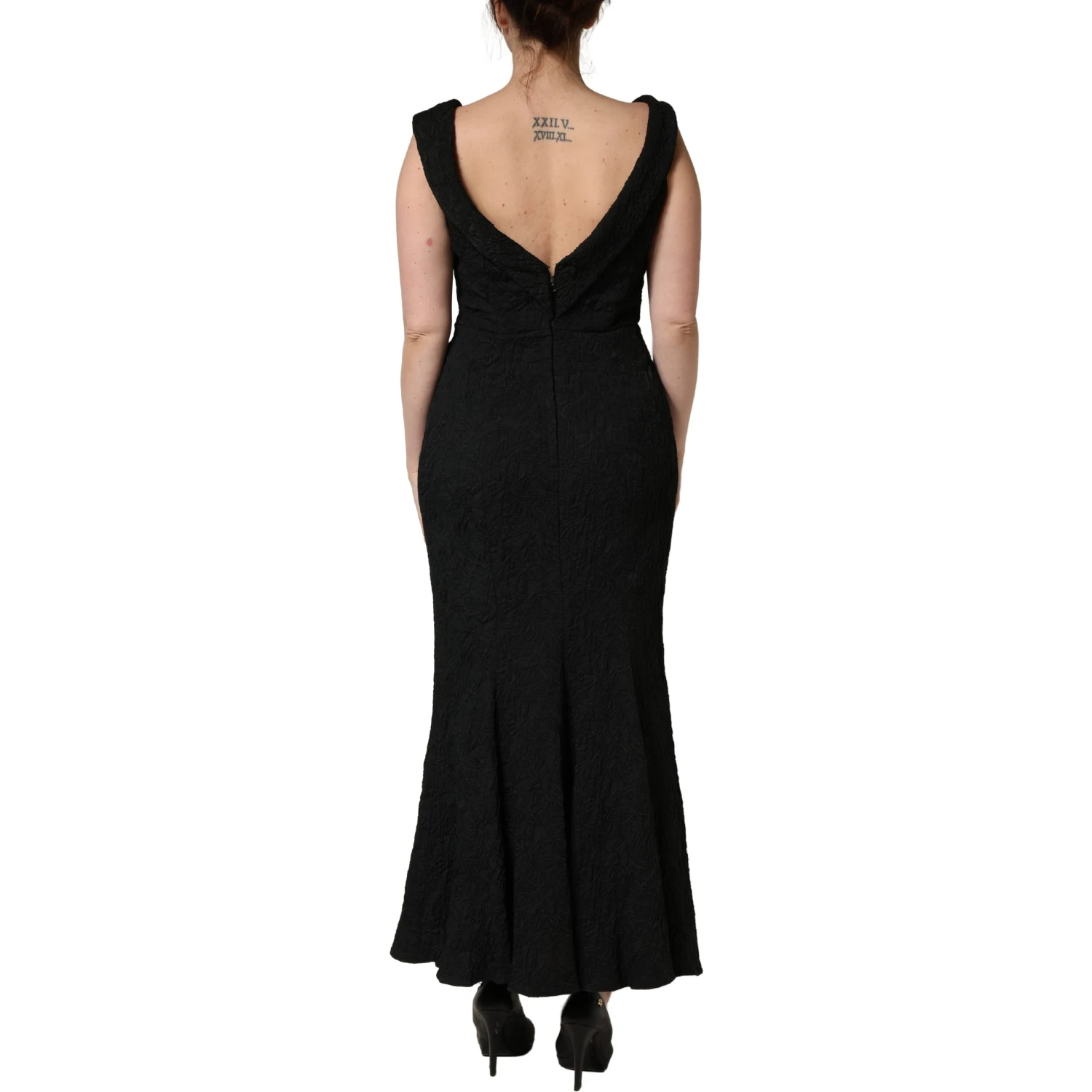 Black Floral Brocade Sheath Mermaid Dress