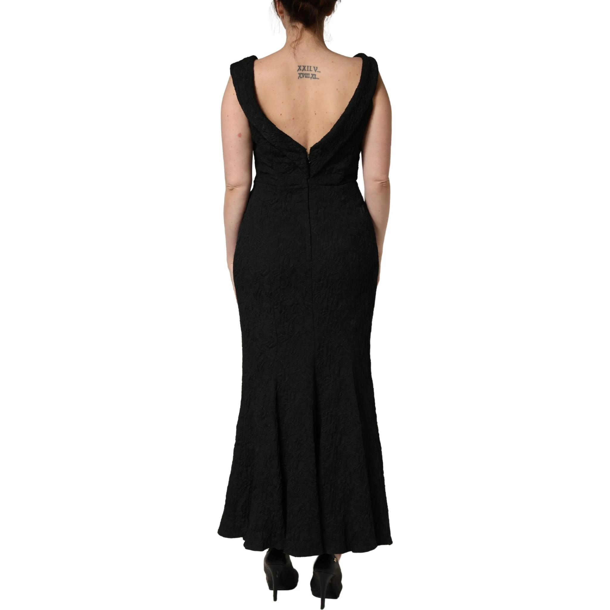 Black Floral Brocade Sheath Mermaid Dress
