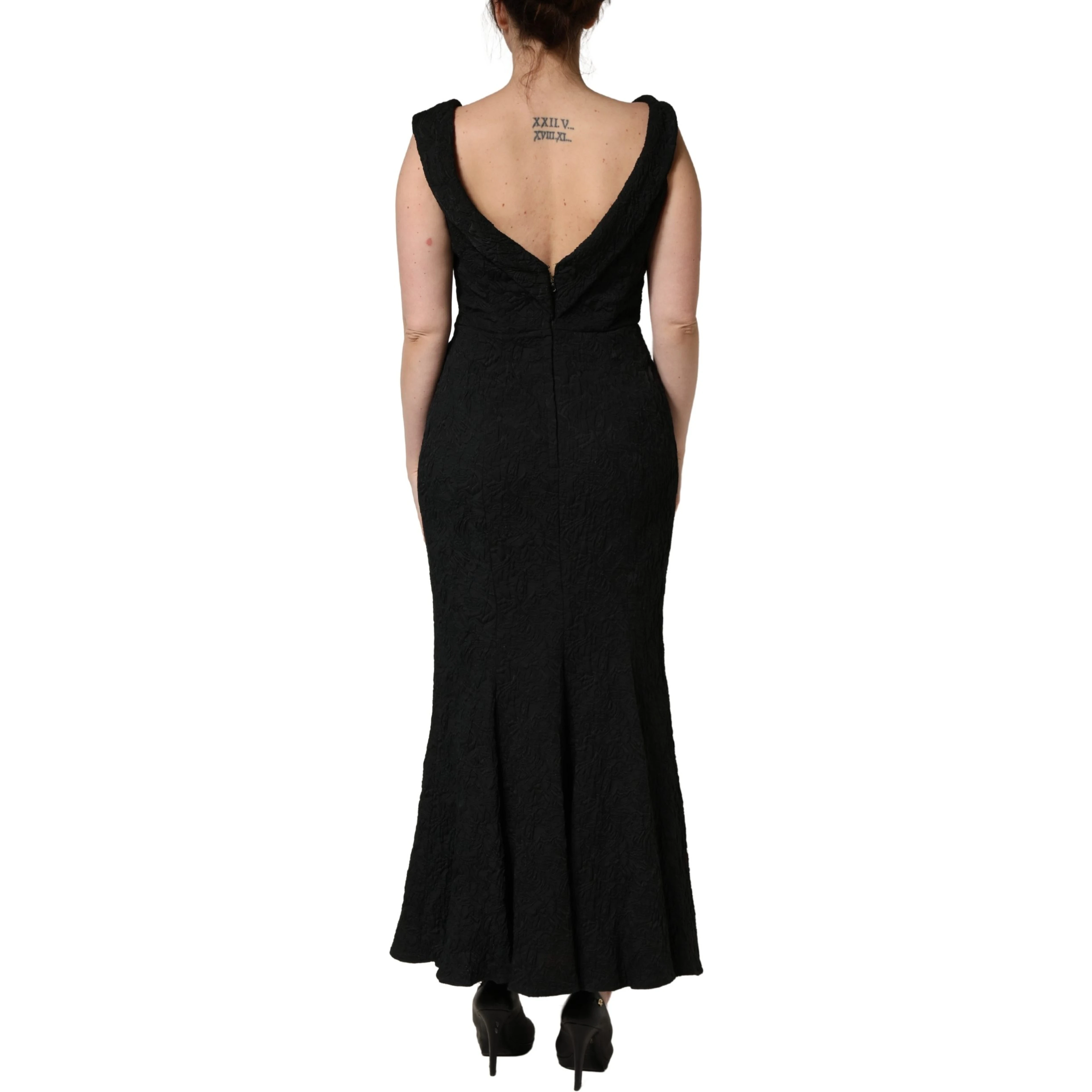 Black Floral Brocade Sheath Mermaid Dress