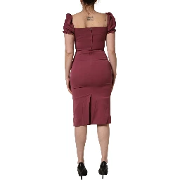 Maroon Silk Sweetheart Sheath Midi Dress