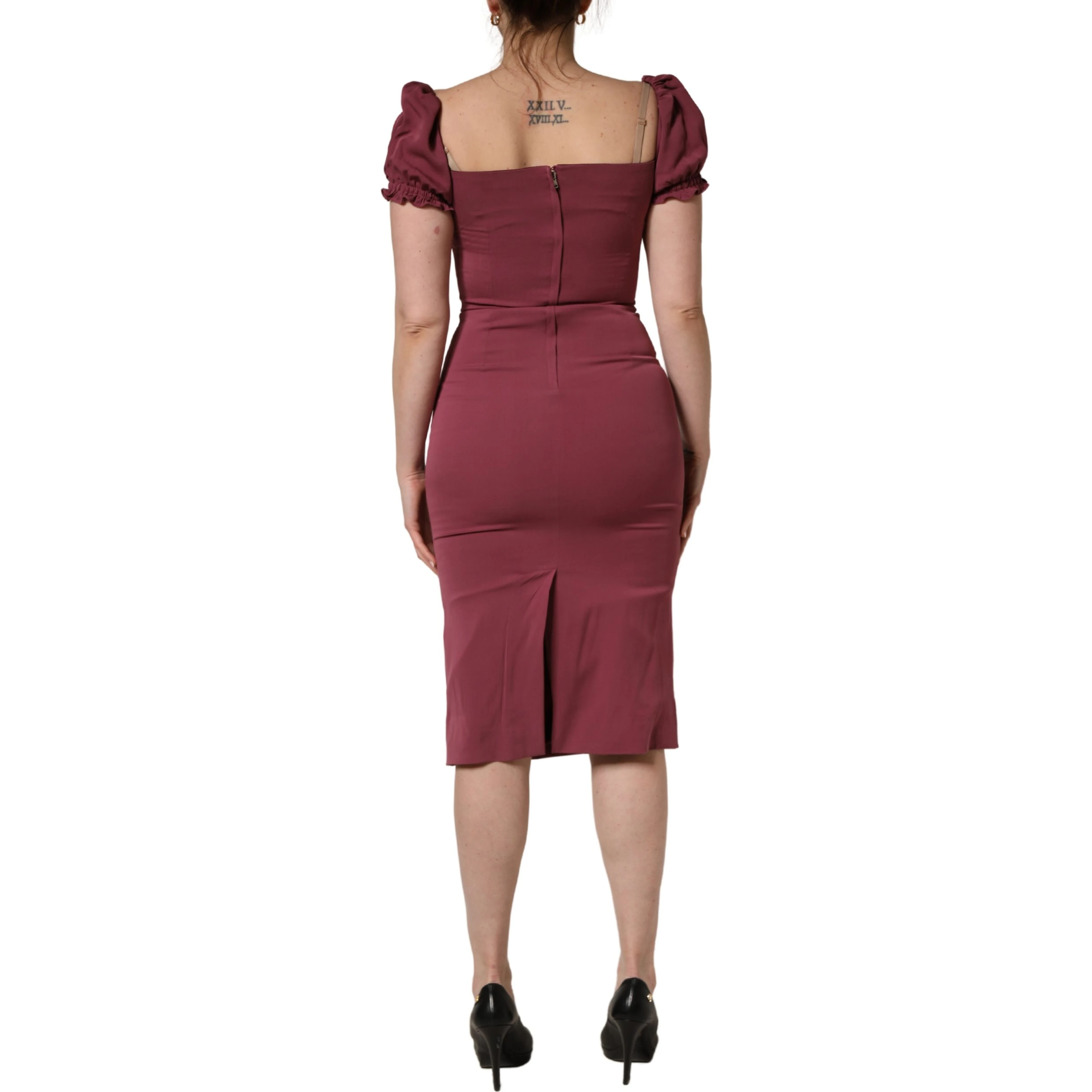 Maroon Silk Sweetheart Sheath Midi Dress