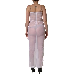 White Sheer Nylon Stretch Sheath Maxi Dress