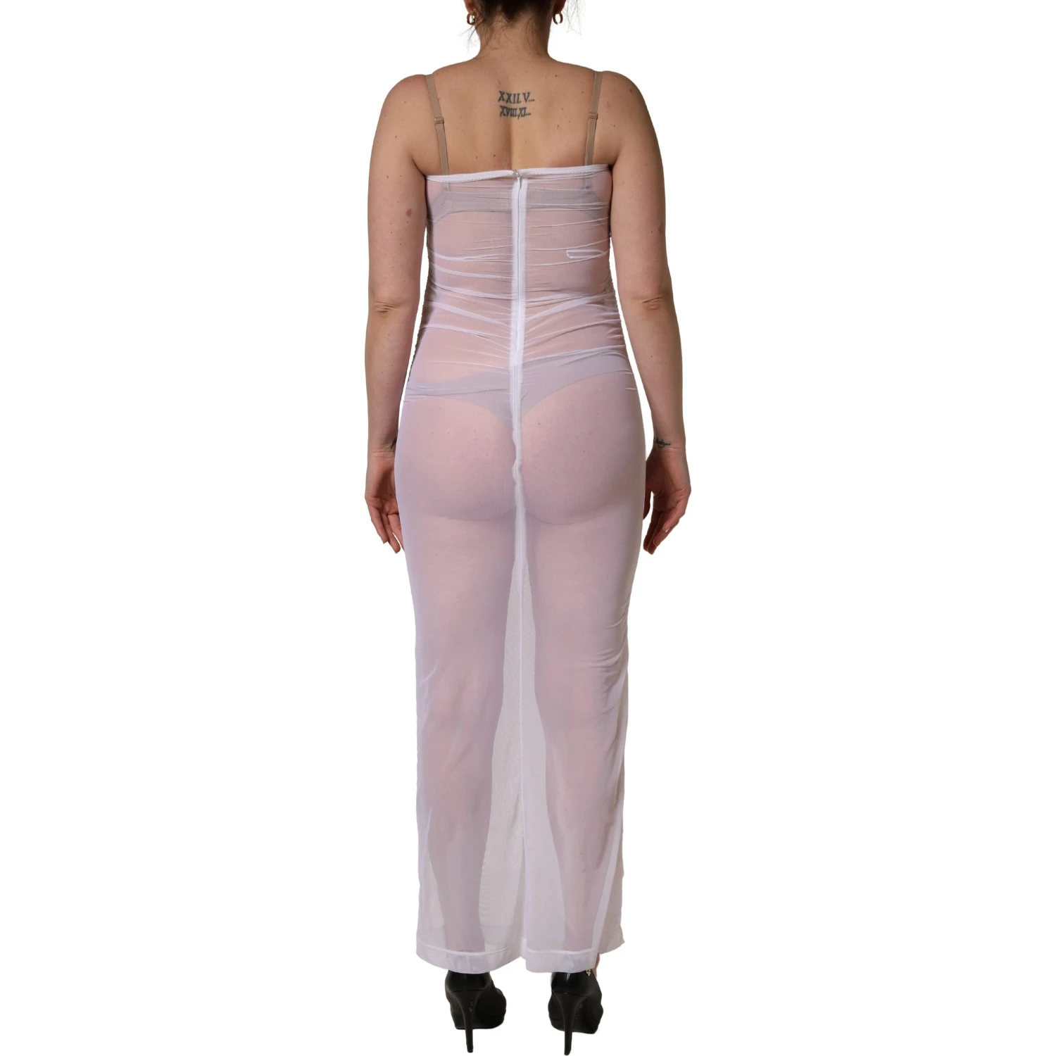 White Sheer Nylon Stretch Sheath Maxi Dress