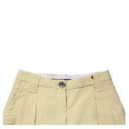 Yellow High Waisted Straight Pleated Trouser Pants