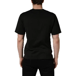 Black Cotton Short Sleeves Crew Neck  T-shirt