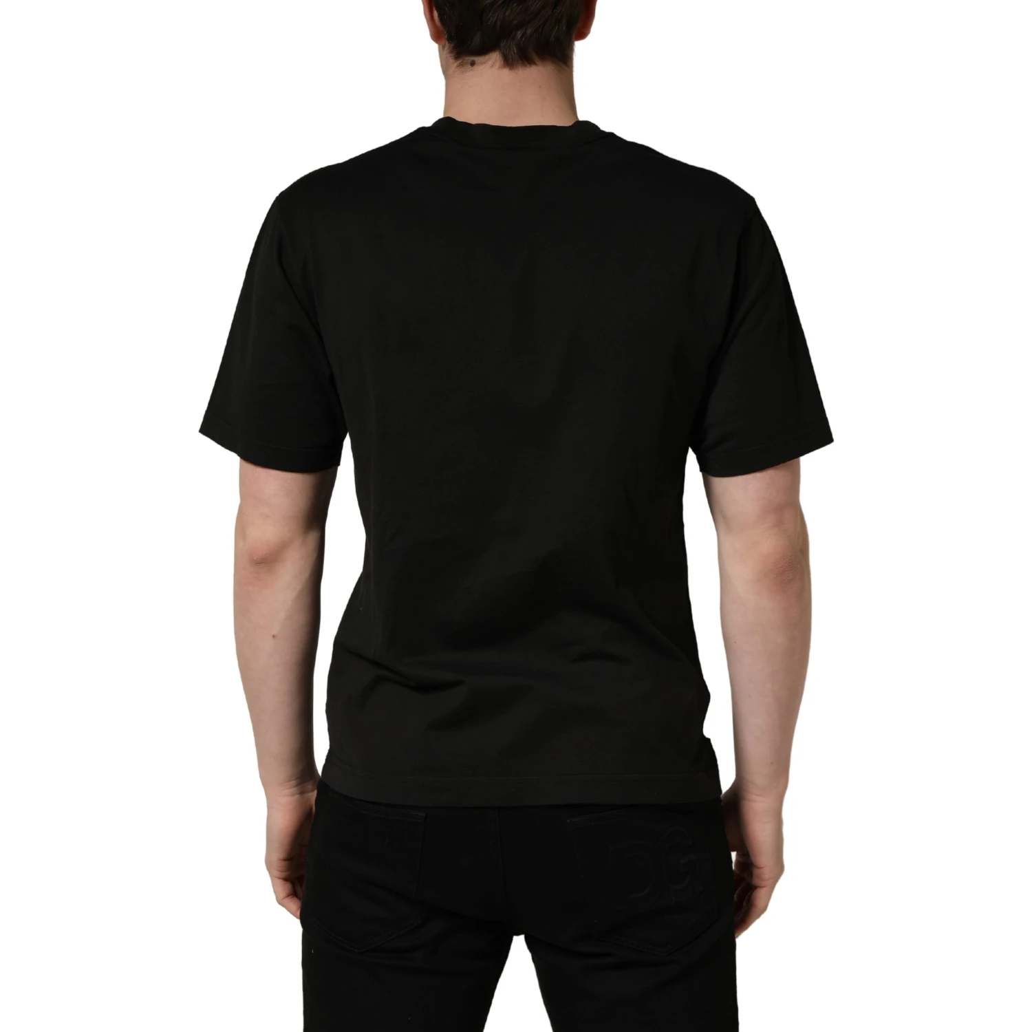 Black Cotton Short Sleeves Crew Neck  T-shirt