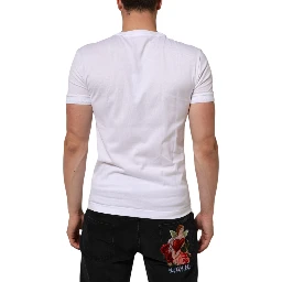 White Logo Patch Cotton Crew Neck T-shirt