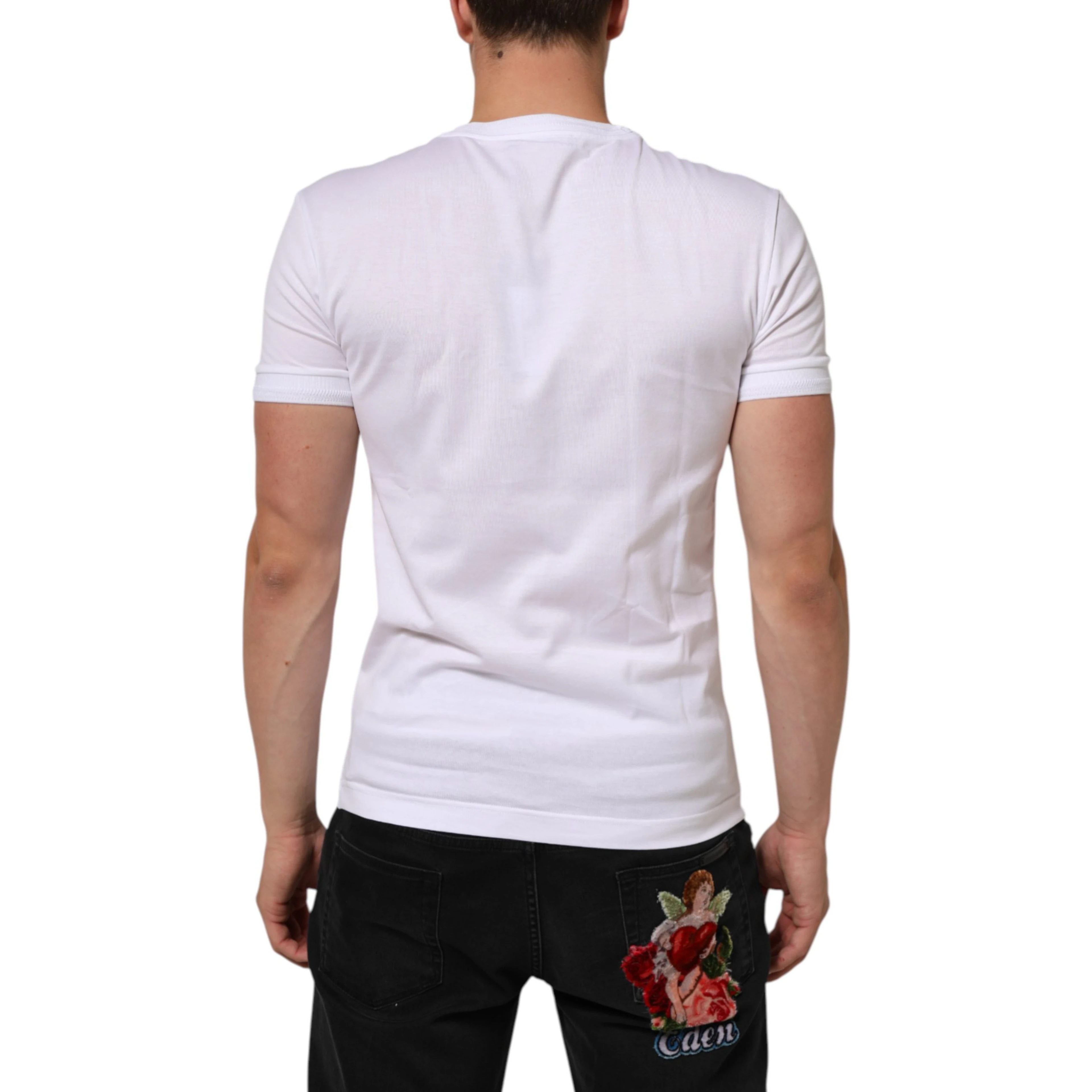 White Logo Patch Cotton Crew Neck T-shirt