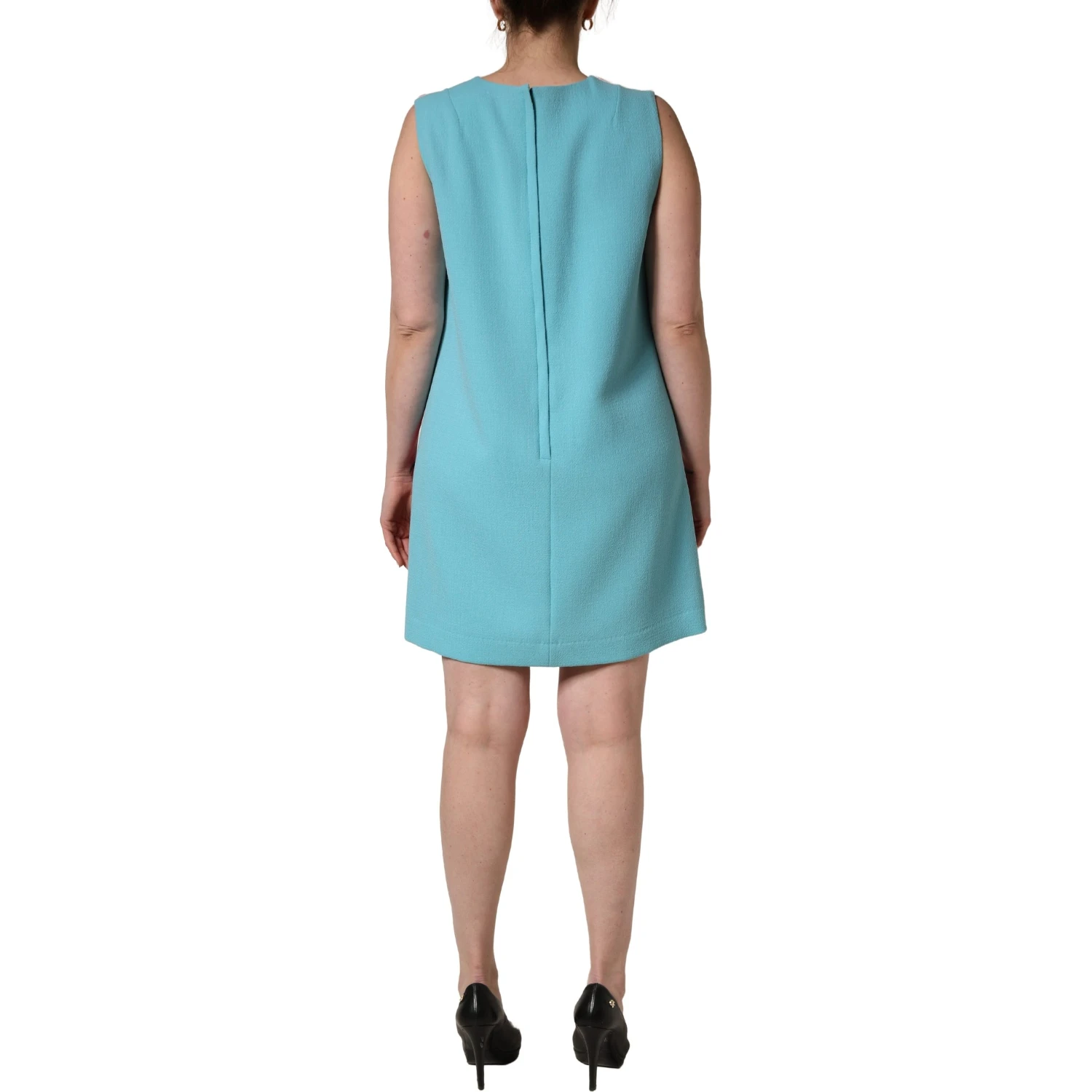 Pink Blue Wool Sleeveless Shift Mini  Dress