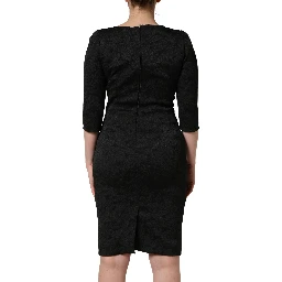 Black Floral Brocade Sheath Knee Length Dress
