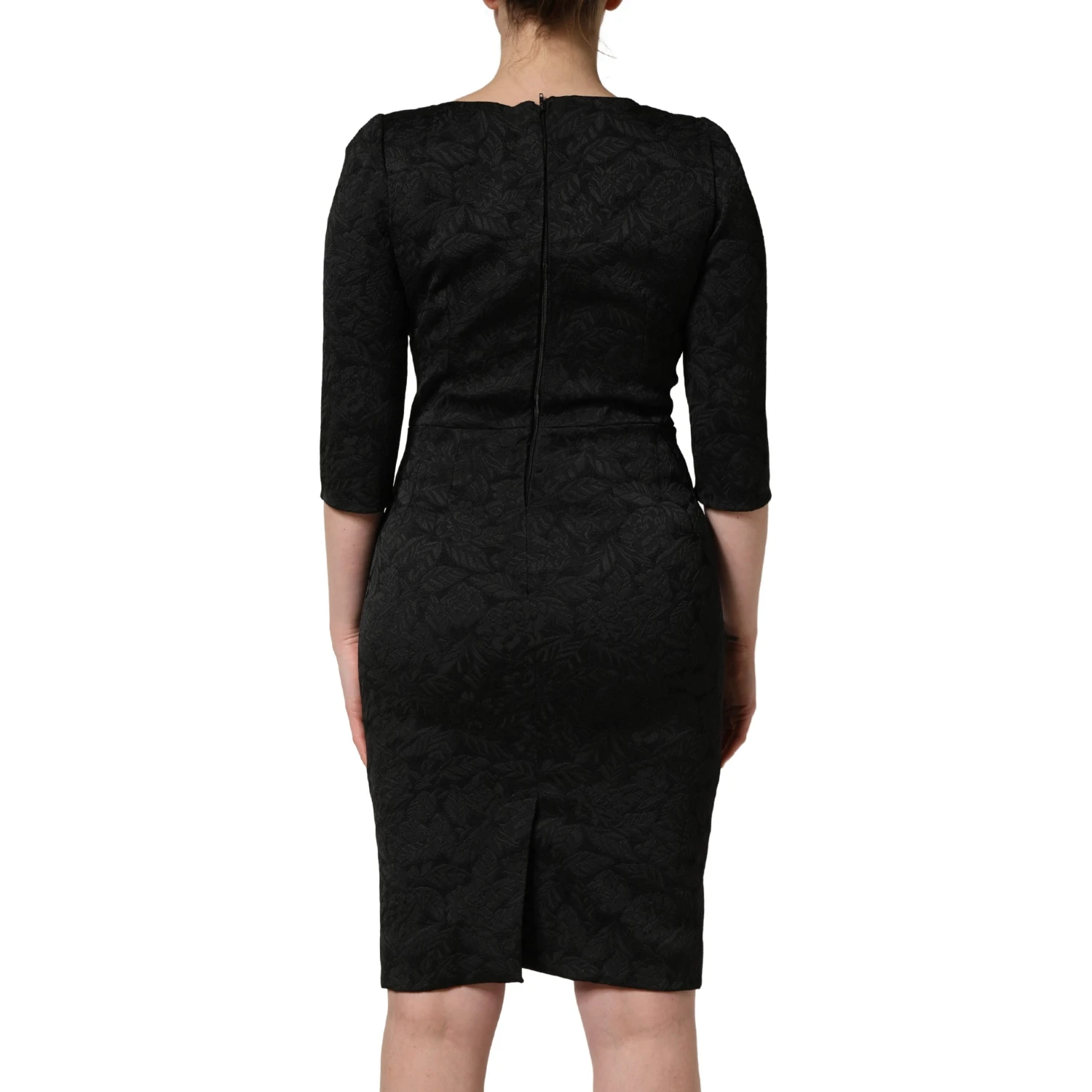 Black Floral Brocade Sheath Knee Length Dress
