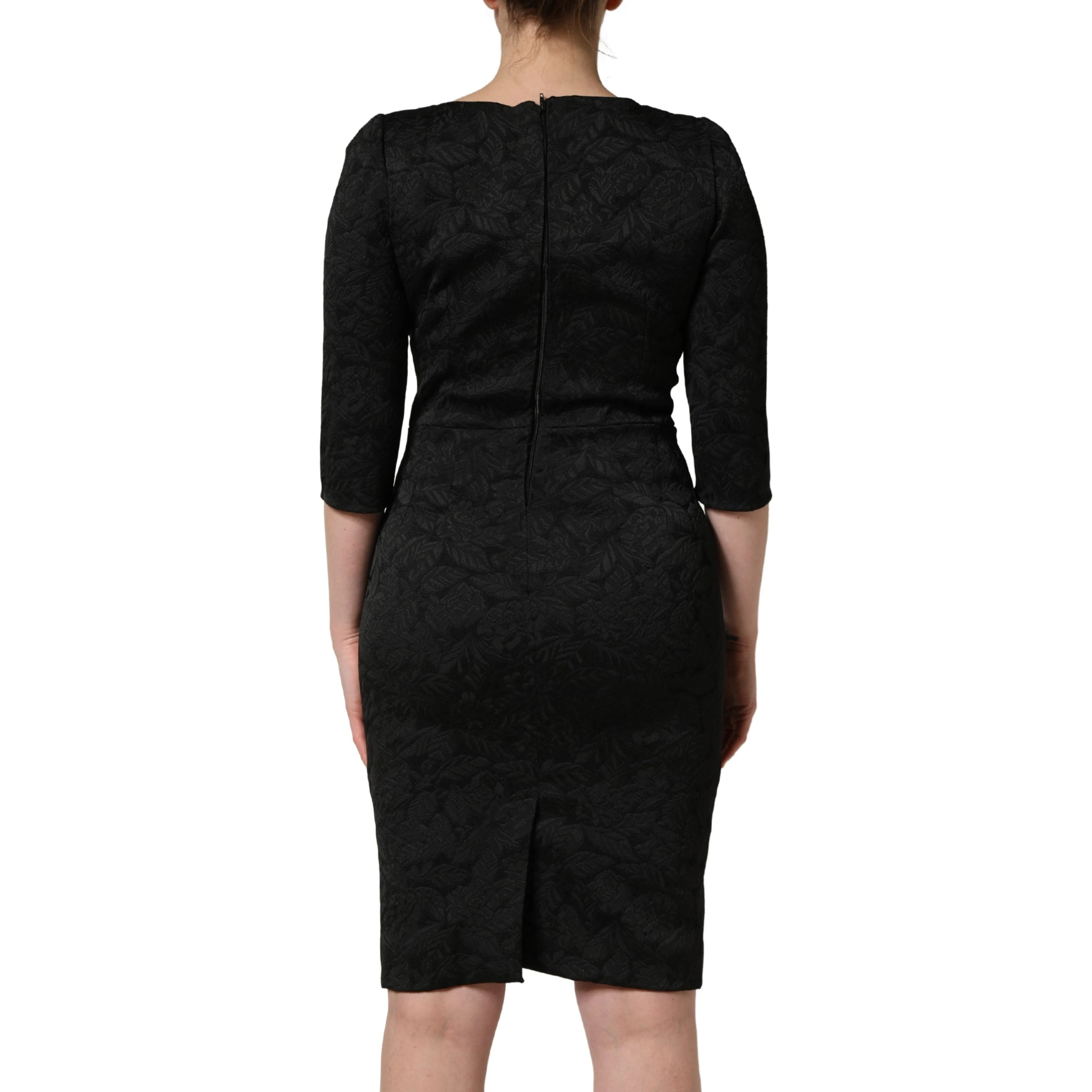 Black Floral Brocade Sheath Knee Length Dress