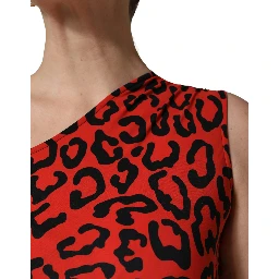 Black Red Nylon Leopard Pattern Jumpsuit