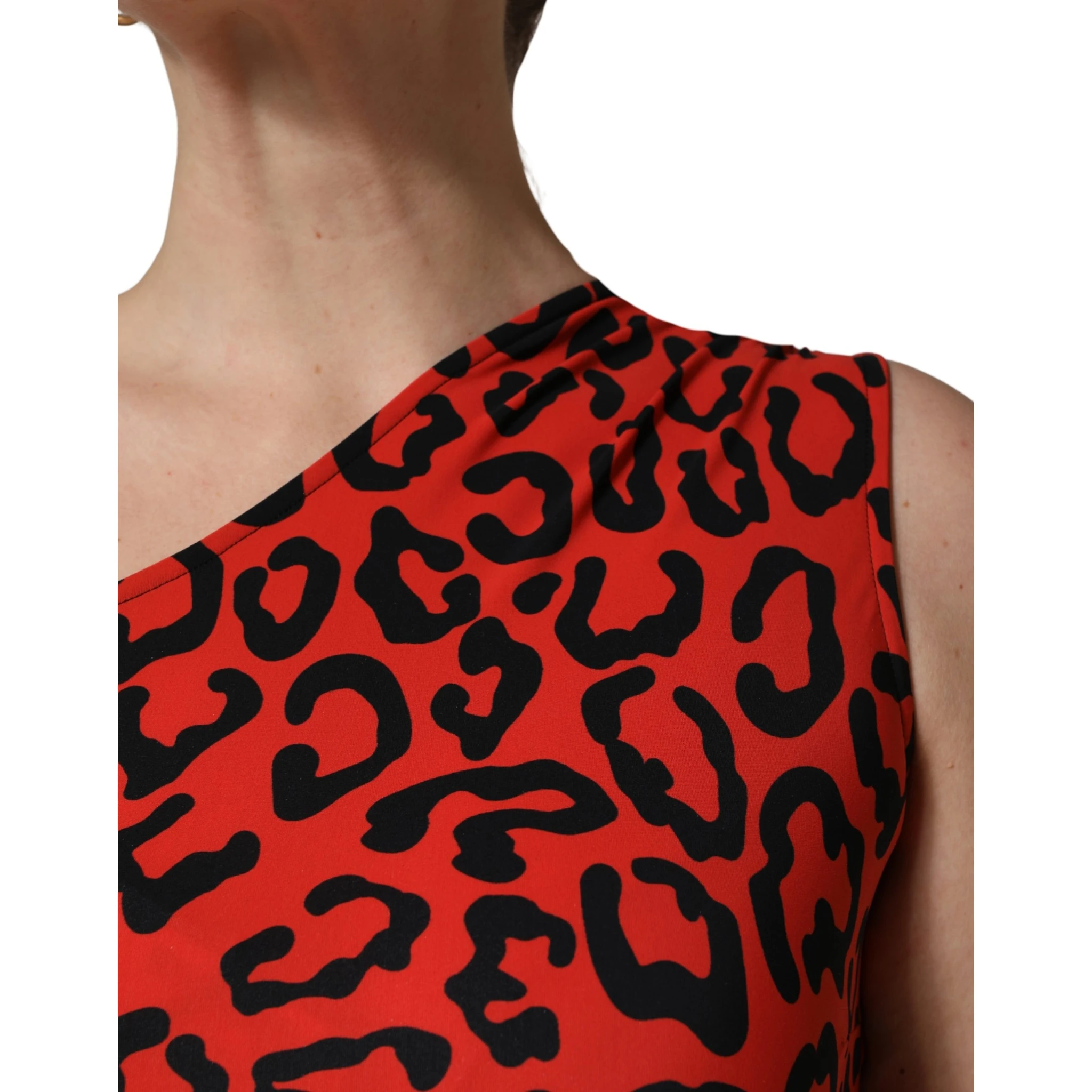Black Red Nylon Leopard Pattern Jumpsuit
