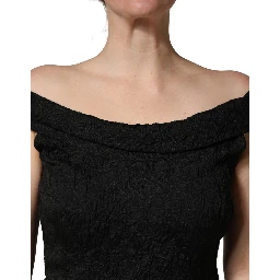 Black Floral Brocade Sheath Mermaid Dress