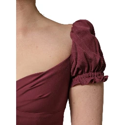 Maroon Silk Sweetheart Sheath Midi Dress