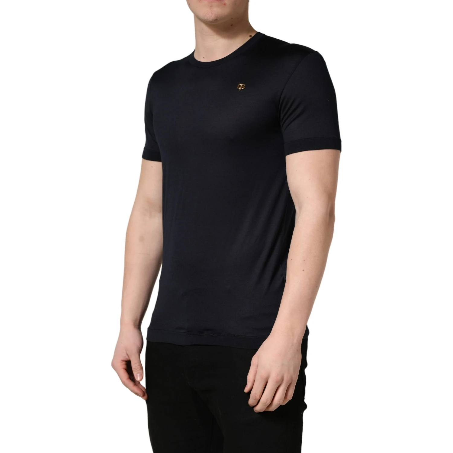 Dark Blue DG Logo Silk Men Crew Neck T-shirt