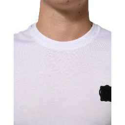 White Logo Patch Cotton Crew Neck T-shirt