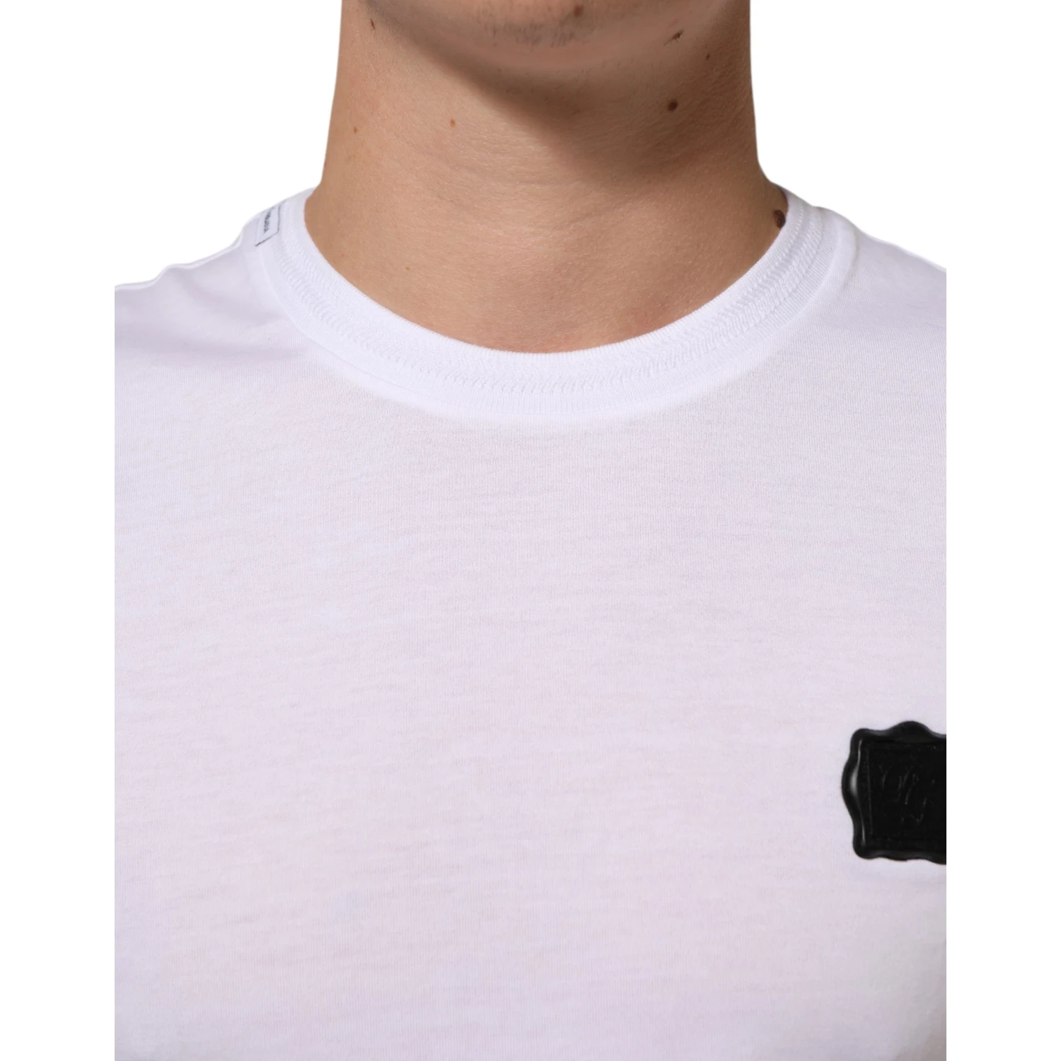 White Logo Patch Cotton Crew Neck T-shirt