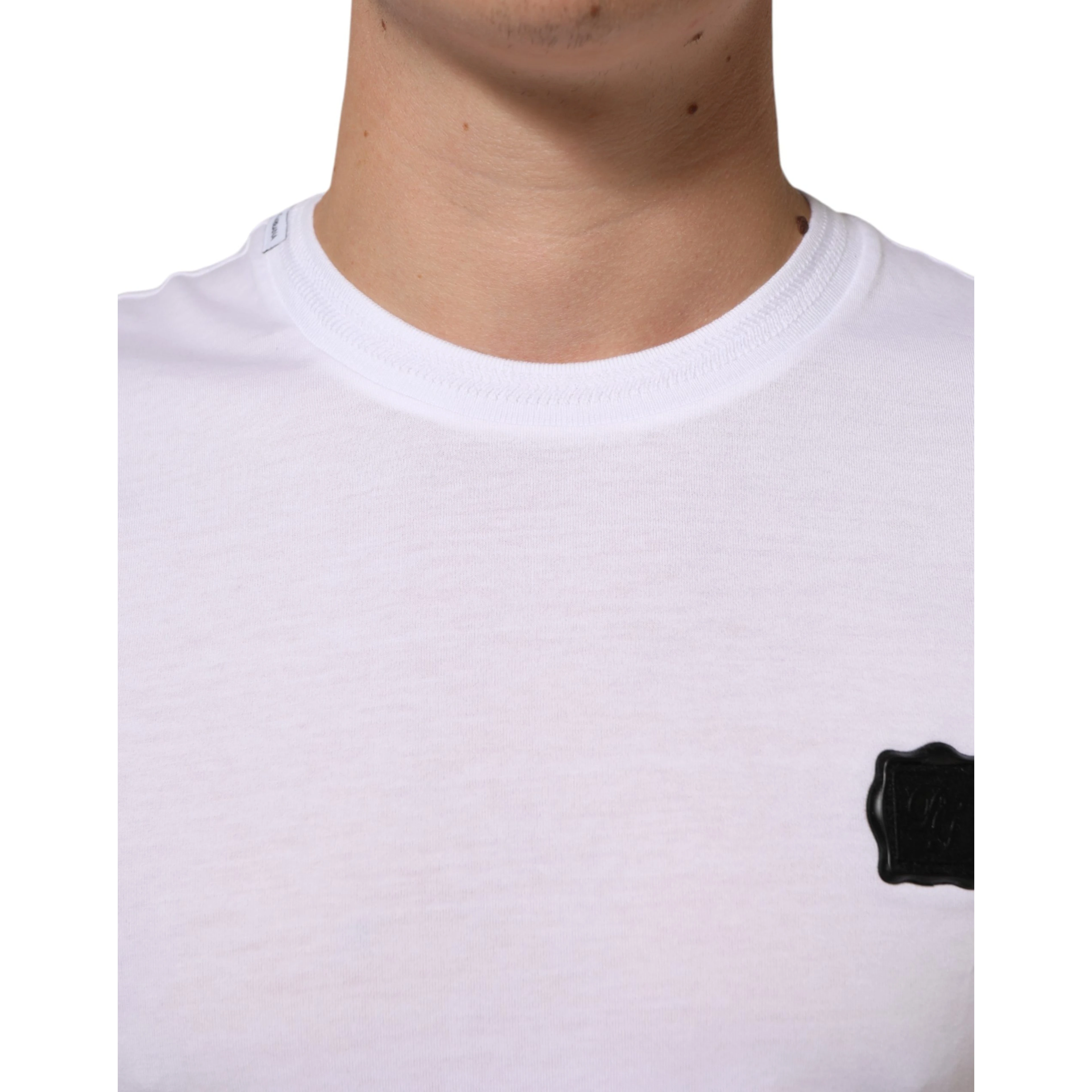 White Logo Patch Cotton Crew Neck T-shirt
